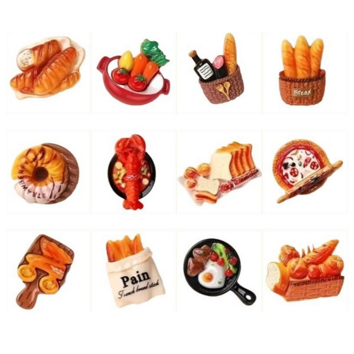 피앤도제 푸드 미니어처 냉장고 자석 12종 세트, 음식