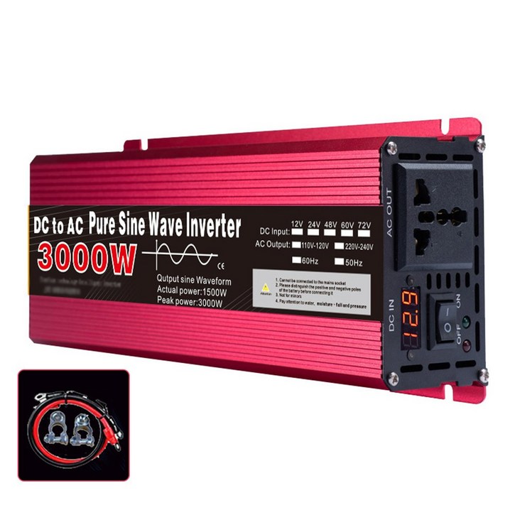 신형 3000W 자동차 태양광 인버터 12V에서 AC 220V 사인파 변환기 야외 비상 전원 공급 장치
