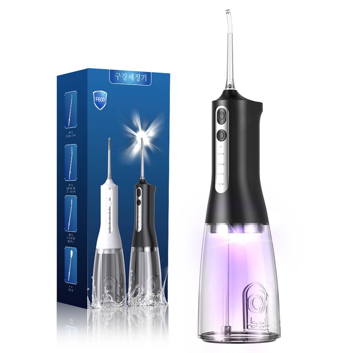 휴대용 구강세정기 300ml 용량 자외선 살균 스케일링  , 맥동 수압 , 4개 교체 노즐 포함, F600