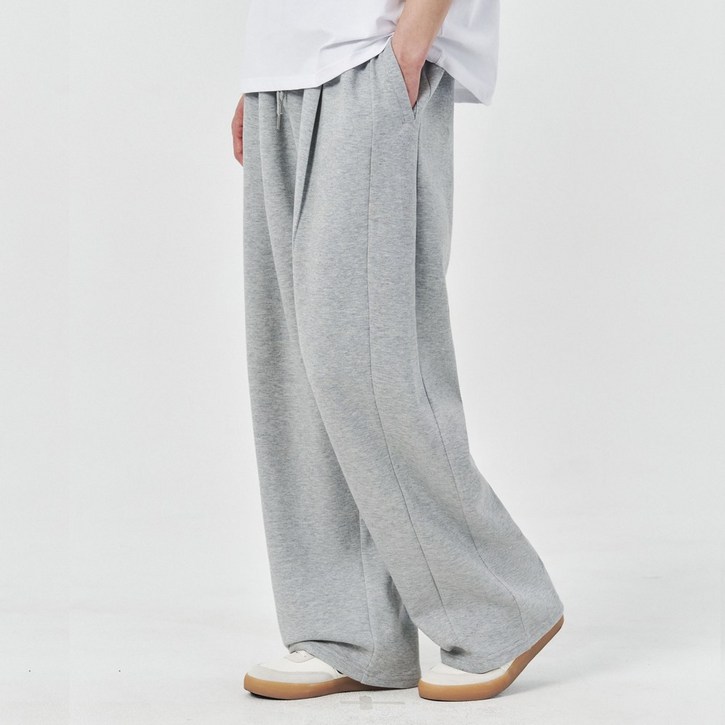 남녀공용 원턱 포인트 사이즈 라인 파트 와이드 스웨트 바지 트레이닝 팬츠