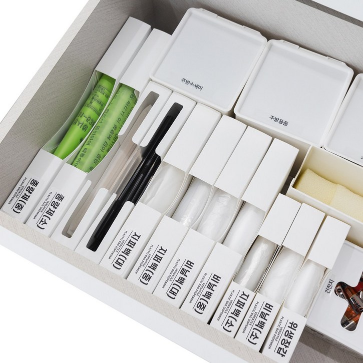 [국내생산] 비닐봉지 디스펜서 봉투 정리함 서랍정리 5개+라벨지1장 세트