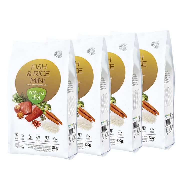 나투라다이어트미니 강아지체중조절저알러지사료, 4개, 3kg, 연어