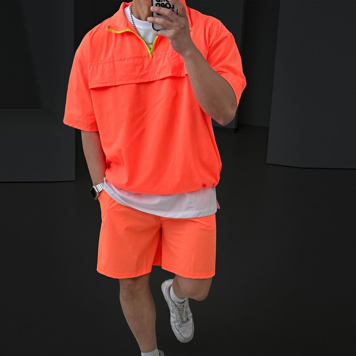 빠델 남성용 아노락 반팔 반바지 트레이닝복 세트