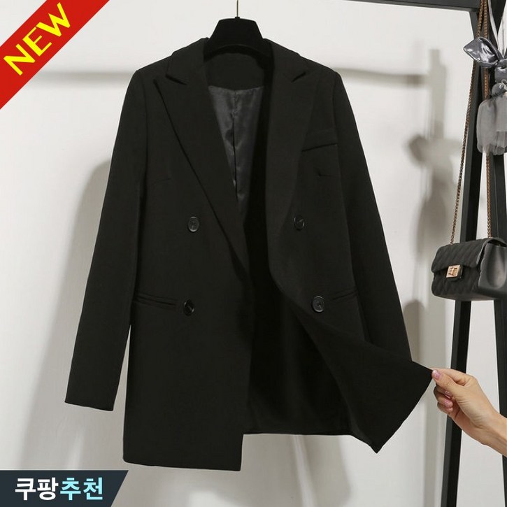 3XL까지 여성 블랙 정장 자켓 코트 봄 가을 빅사이즈 추천 간절기 코디 오피스룩 양복 트렌치 의류 소프트 심플 잠바 면접 루즈핏 소매 솔리드 디자인 세미정장 여성용 캐주얼 재킷