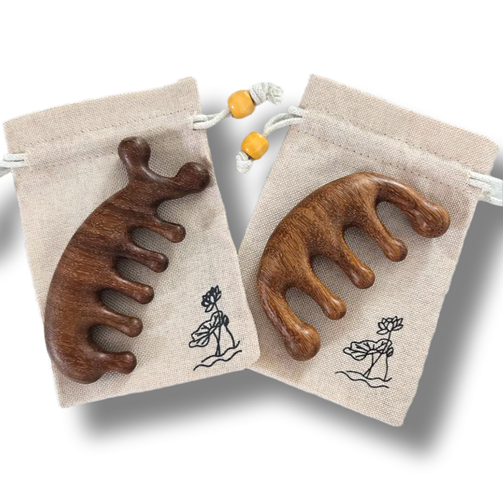 프레즌 두피 바디 천연 우드 괄사 2종 마사지 세트 - 혈액 순환 & 림프 케어, 브라운우드, 2개