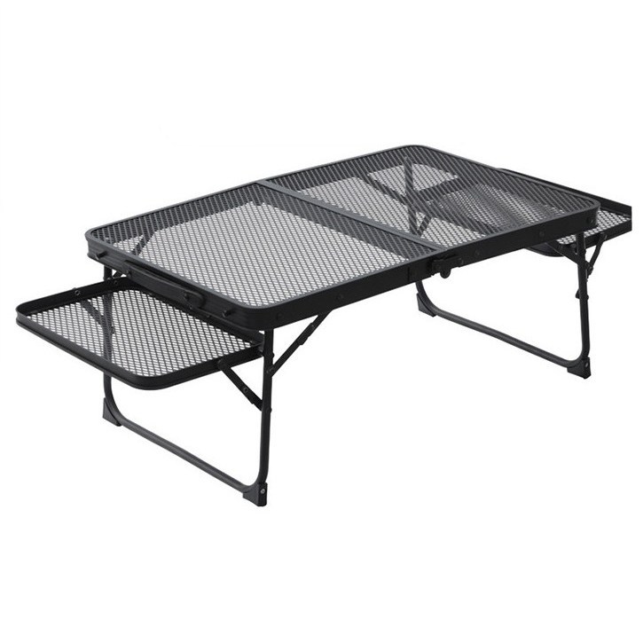 SAIVEINA 아웃도어 접이식 매쉬 테이블 캠핑 4단 알루미늄 폴딩 케이블 간편 설치 편리한 휴대성 피크닉 테이블, 블랙