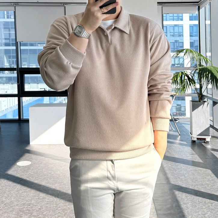 룩플레인 국내생산 세련된 맨투맨 니트 카라 티셔츠 10color