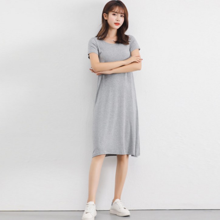 양놀 기본 버전 여성 미디 모달 면 반팔 원피스