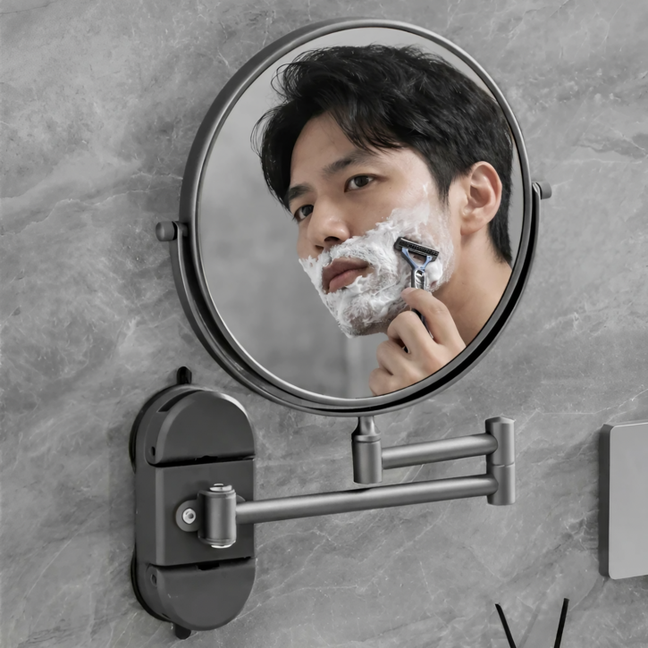 라이프리 프리미엄 무타공 흡착 양면 면도거울, 실버그레이 20cm