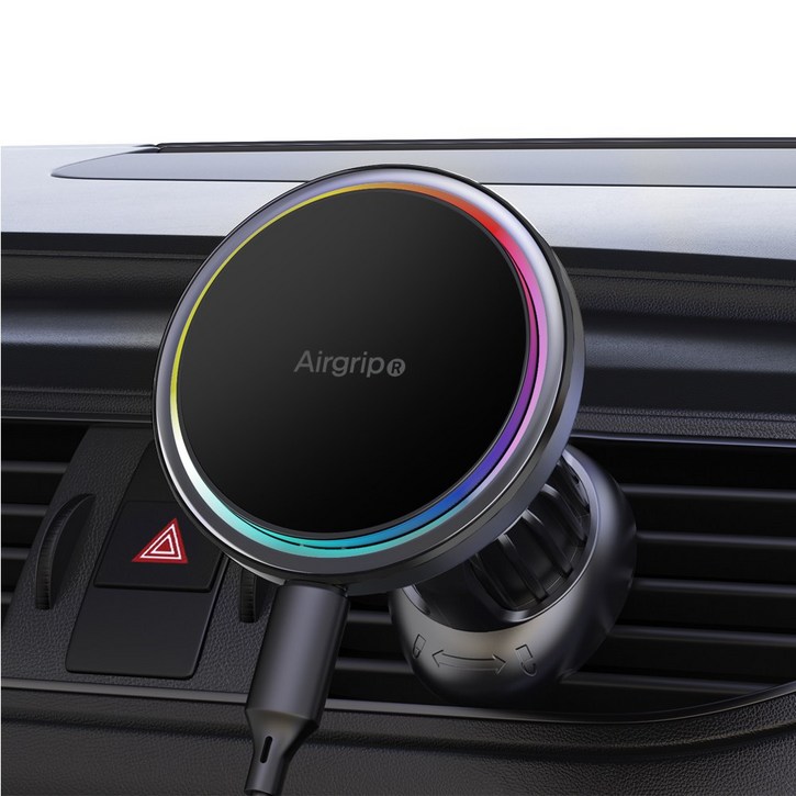 에어그립 맥 슬림 차량용 맥세이프 거치대 고속 무선충전 15w 무드등 자석 홀더