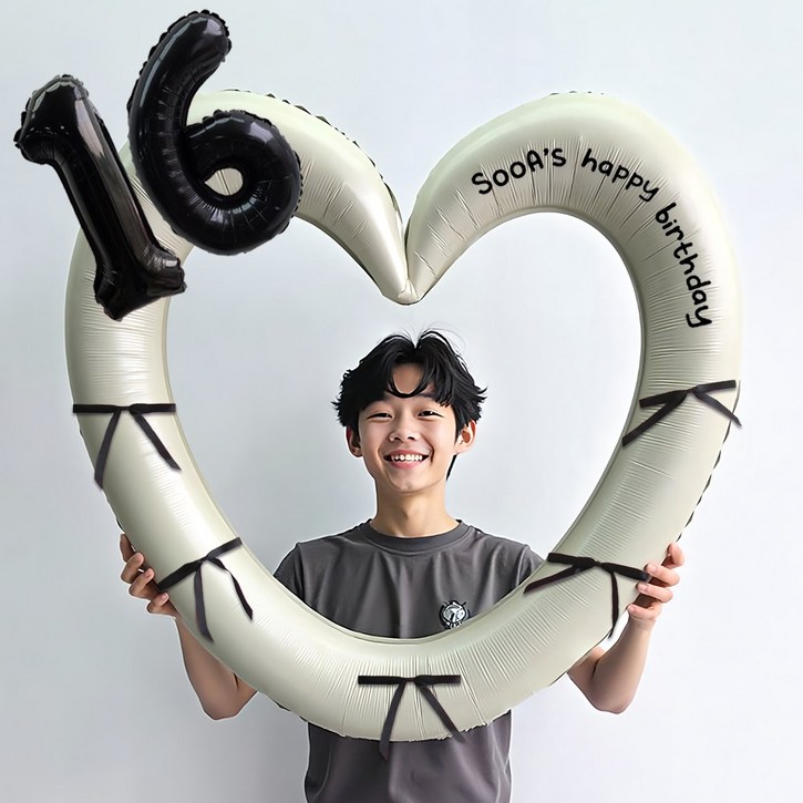 이벤트홀릭 블랙 숫자 하트프레임 풍선 생일파티용품세트(자유레터링) 포토존