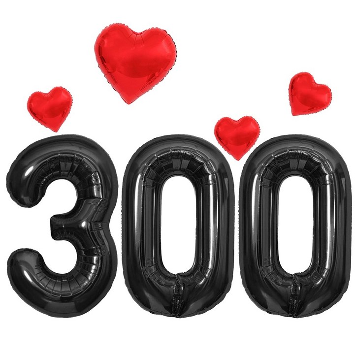 해피제이니 특별한 기념일 이벤트 파티 초대형 블랙숫자 하트 호일풍선 파티용품 세트, 1세트, 블랙300