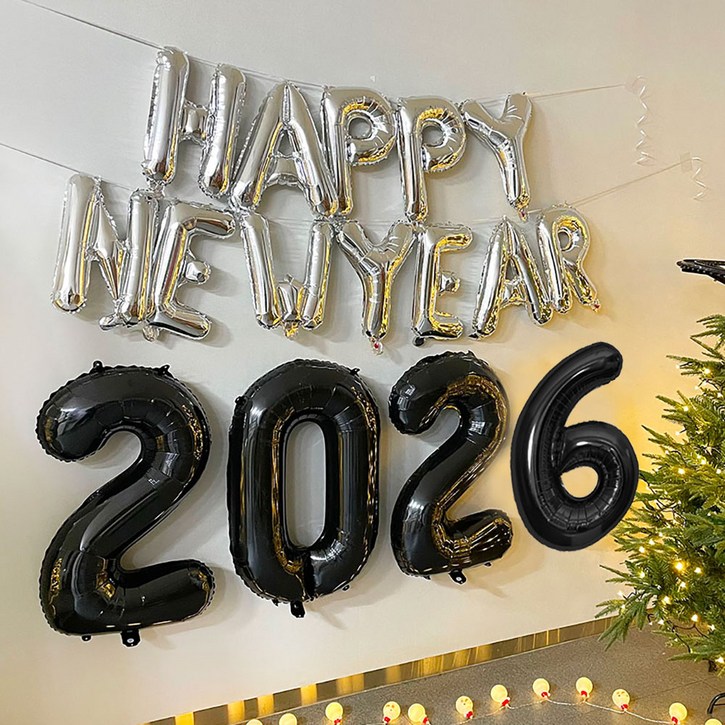 파티앤온 파티장식 해피뉴이어 2026 블랙 풍선 세트