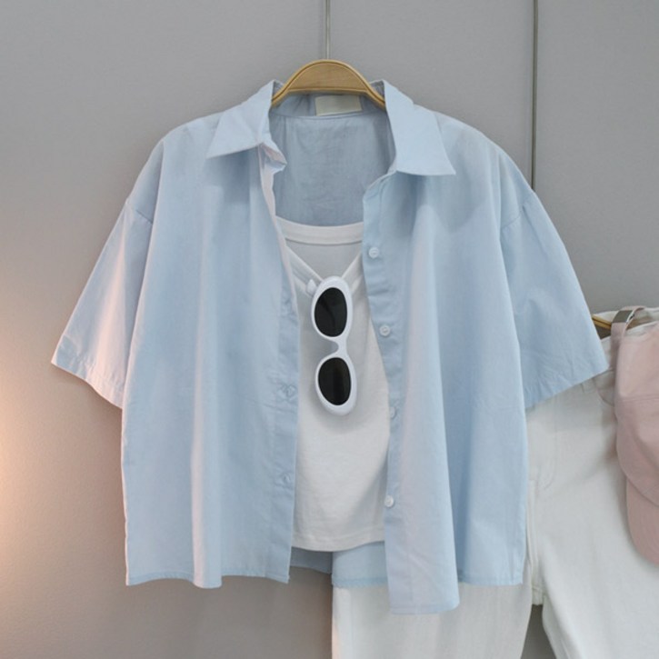 달콩 여성 여름셔츠 카라 남방 루즈핏 데이즈크롭반팔셔츠