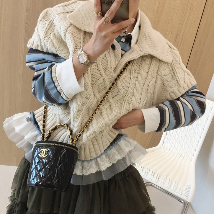 아이미마인 베이킹 도톰 꽈배기 레글런 카라 반팔니트 2color