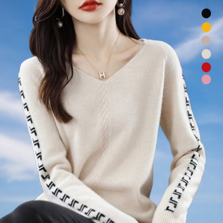 당일출고KAQIA 캐주얼 여성 가을 니트티 셔츠 브이넥 긴팔 니트 여성 스웨터 MY002