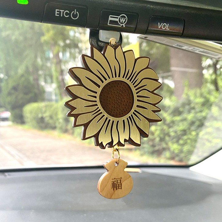 슬로우리스트 골드 해바라기 럭키링 차량용 장식 행운 복참 룸미러 걸이 액막이 소품, 골드계열, 1개