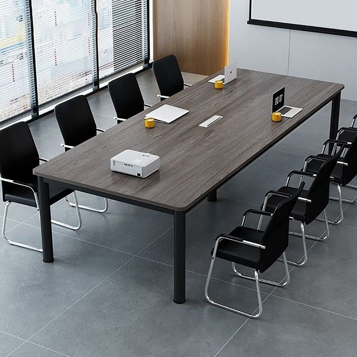 오피스 회의실 사각 넓은 책상 회사 사무용 회의용 테이블, 블랙 프레임  그레이 상판