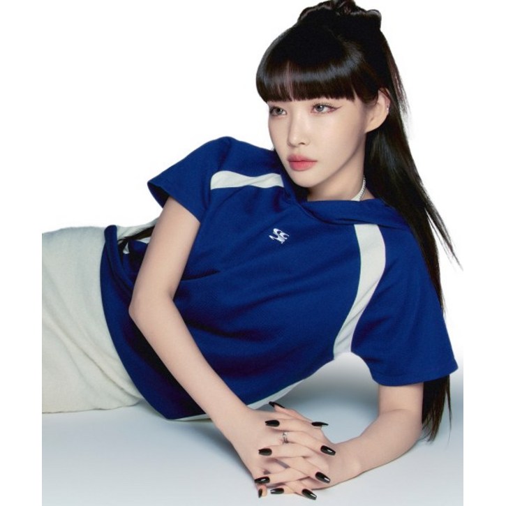 코드그라피 CODEGRAPHY 청하 PICK우먼 WAVE 로고 심볼 배색 반팔 후디_네이비 CBDUWTH002NY 473545