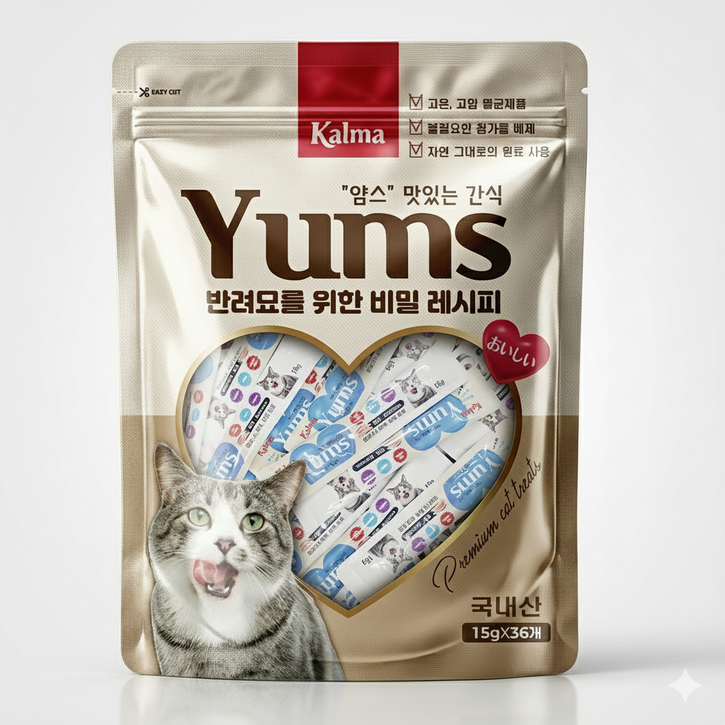 칼마  국내산 고양이 대용량 가성비 짜먹는 간식 얌스 연어 15g x 36개 / 108개