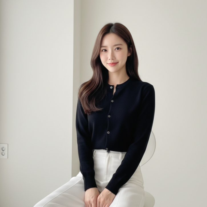 앤코 니트가디건 라운드넥 부드러운 여성가디건