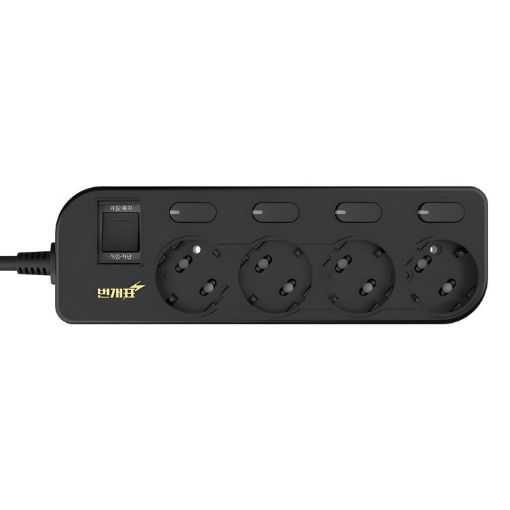 번개표 뉴 개별 스위치 멀티탭 4구 WHMC31645, 1.5m, 블랙, 1개