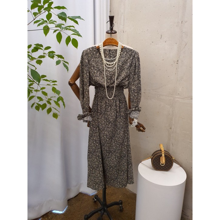 가을신상 무배 호피 나염 스모크 밴딩 긴팔 롱 원피스