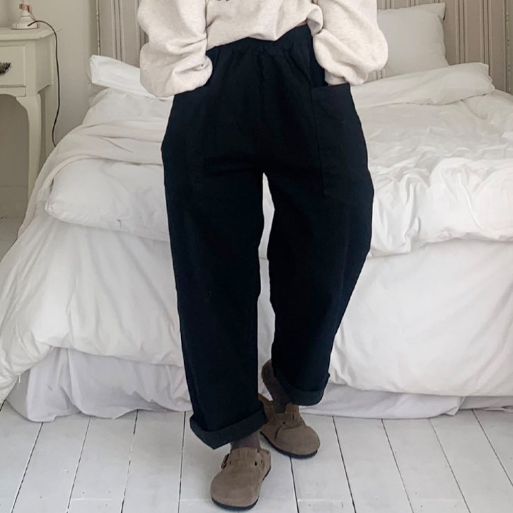 애플망고옷장 오버핏 여성 6826 세미배기 밴딩 면바지 넉넉사이즈 팬츠