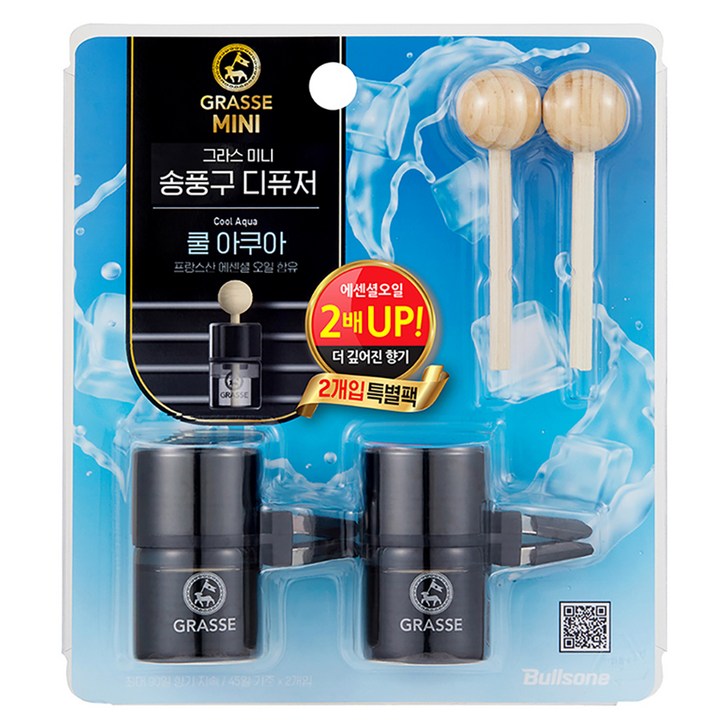 불스원 그라스 미니 송풍구 차량용 디퓨저 10ml, 쿨아쿠아, 2개 불스원 그라스 미니 송풍구 차량용 디퓨저 10ml, 쿨아쿠아, 2개