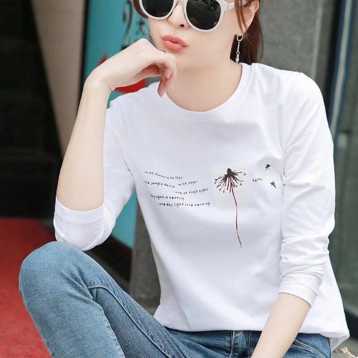 ROYALBELLE 여성 긴팔 티셔츠 봄 가을 내추럴 데일리룩 캐주얼 루즈핏 패션 면티 A0010704