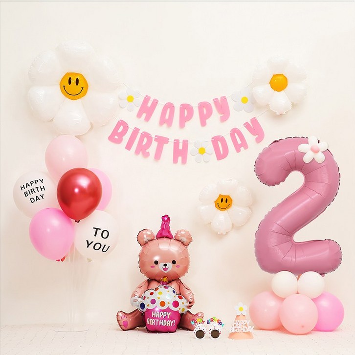 [피앤비유니티] 데이지곰돌이 가랜드형 생일풍선세트