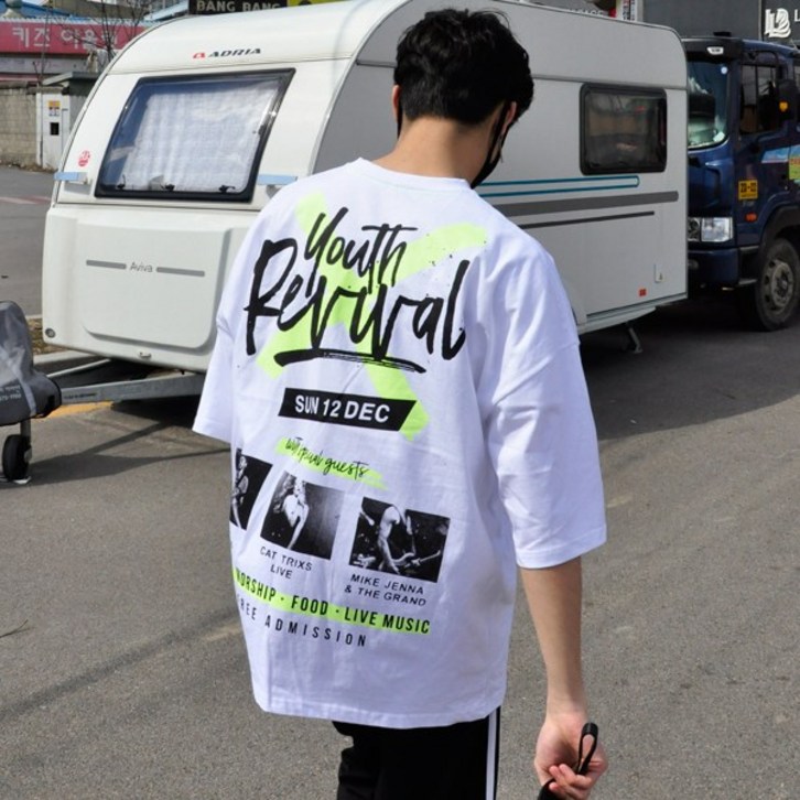 꼰스 남성용 유스 X 리바이벌 오버핏 반팔 티셔츠 20230428