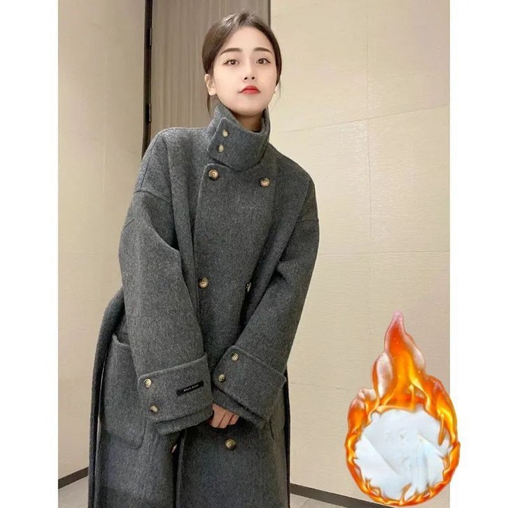 미중 여성용 신형 롱 모직 코트 더블 버튼 하이넥 오버핏 데일리 큰 포켓 코트 rll 미중 여성용 신형 롱 모직 코트 더블 버튼 하이넥 오버핏 데일리 큰 포켓 코트 rll