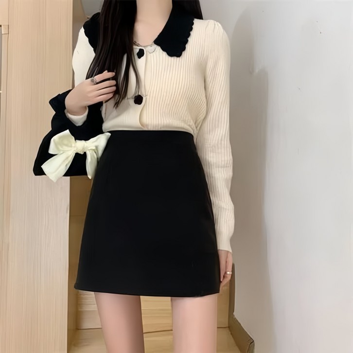 여성용 데일리 오피스룩 A라인 블랙 미니스커트