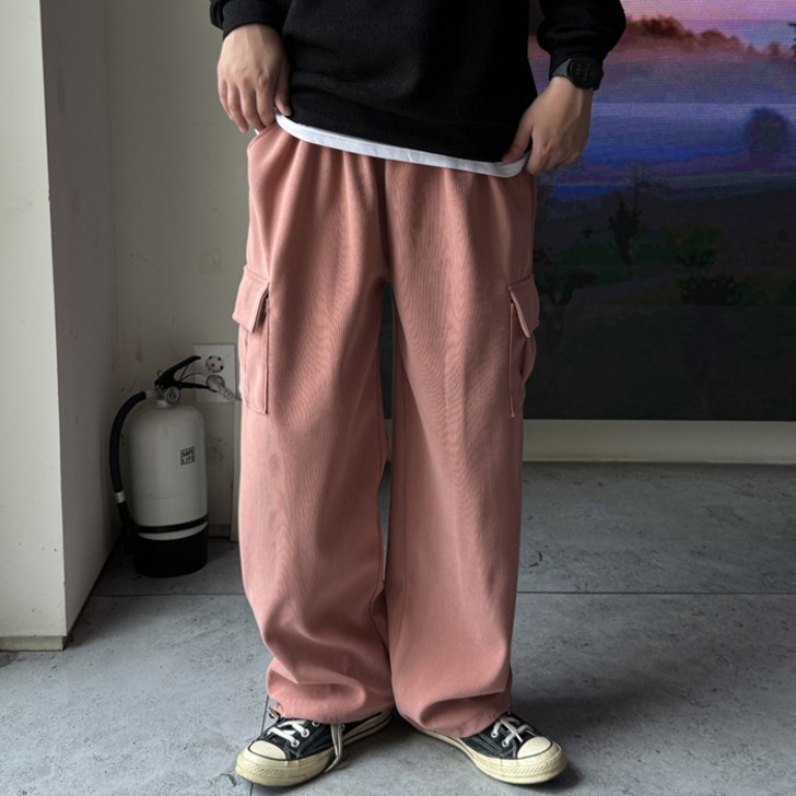 머시따 남녀공용 Y2K 코듀로이 와이드 카고 팬츠