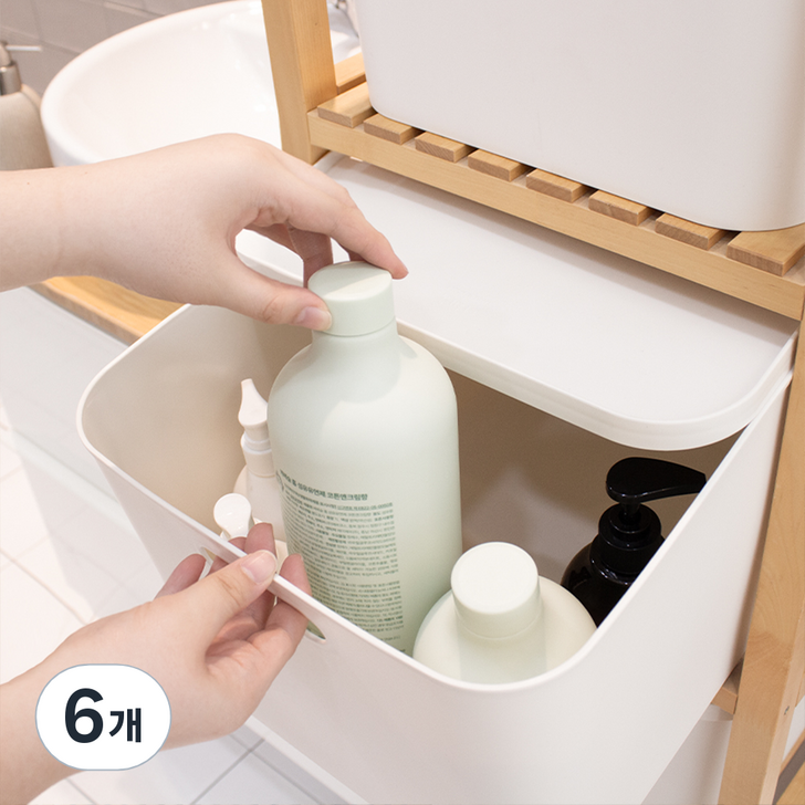 아임홈리빙 국내 제조 더채움 손잡이 팬트리 수납함, 화이트, 6개