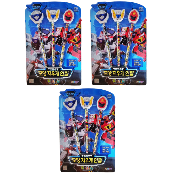 신학기 선물 또봇 지우개 연필 3본 세트, 3개 세트