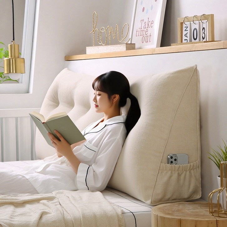 코잠 편안한 코튼 대형 삼각 등받이 헤드쿠션, 베이지