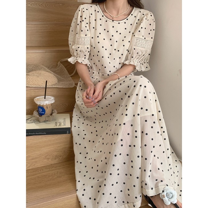 빛나는판다 땡땡이 원피스 여름하객 플리츠 롱 시원한 30대 40대 원피스