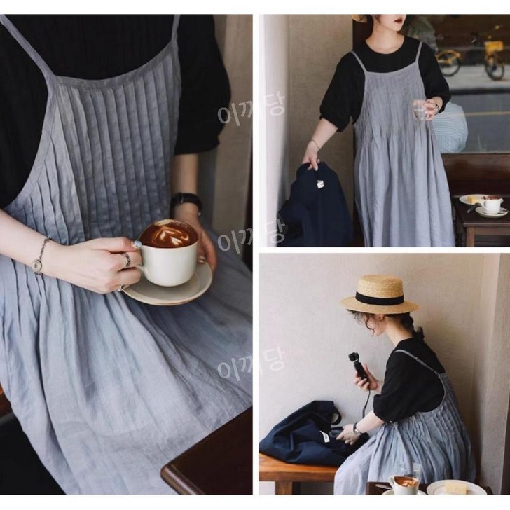 이끼당 아코디언 셔링 스트랩 스미레 원피스