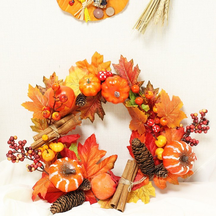 Her1088 가을 단풍 호박 리스 모빌 솔방울 가랜드 가을모빌 가을 환경 소품 큰단풍잎 계피스틱