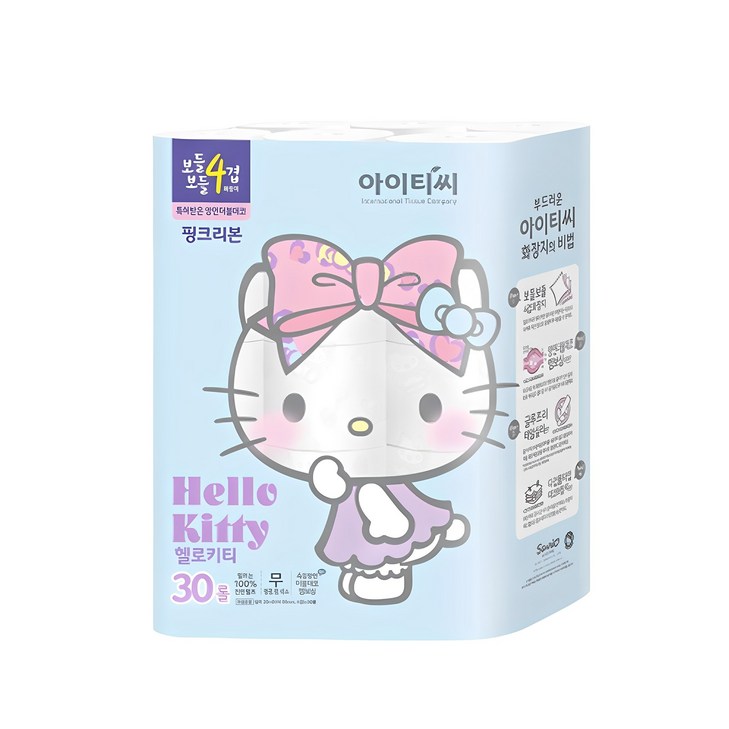 헬로키티 4겹 핑크리본 더블 데코 롤화장지 20m