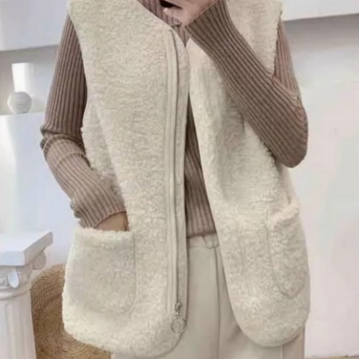 다니뜨 여성 양털조끼 뽀글이 집업 후리스 데일리 레이어드 빅사이즈 베스트 DA338