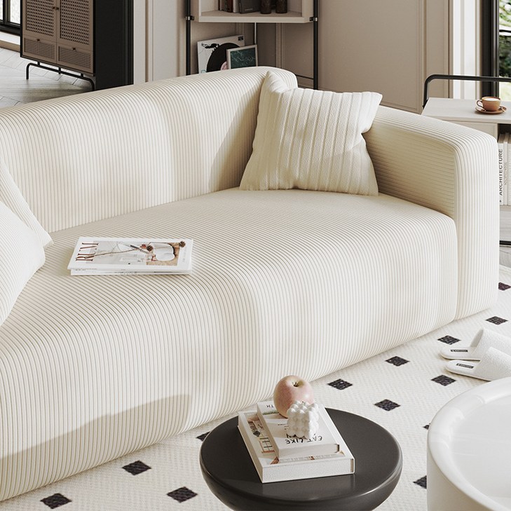 먼지없는 커버무드 스트라이프 소파 커버  자체제작 고정 스펀지, 1개, 아이보리