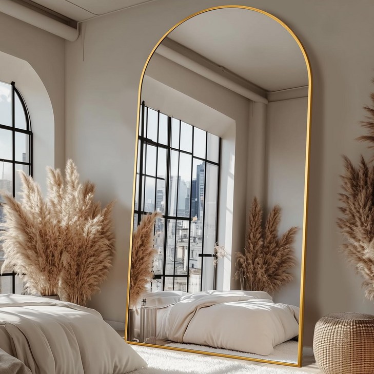 안토크 대형 전신거울 아치형 스탠드 벽걸이 거울 1900x1100mm, 골드