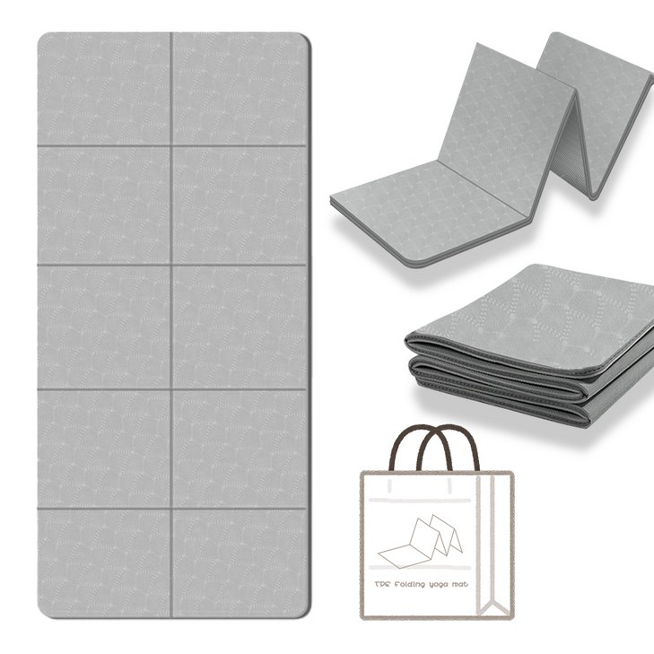 프리미엄 두꺼운 TPE 트레이닝 헬스 매트 접이식 10단 요가매트, 라이트그레이, 1개
