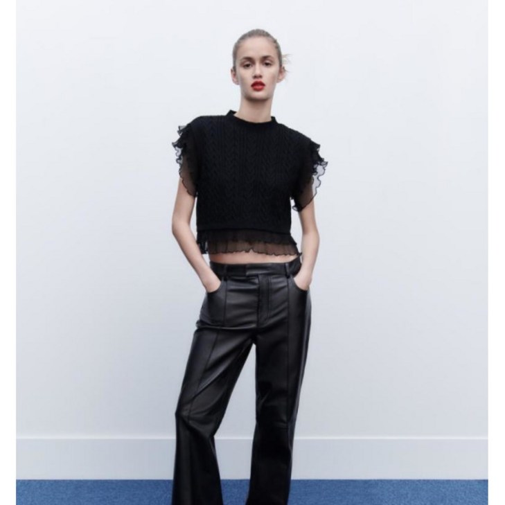 자라 ZARA 여자반팔니트티 숏니트 블랙 유니크 봄신상  08H0302