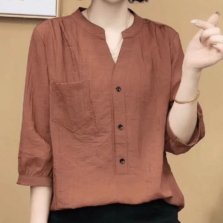 보그핏 하만상의 여성 여름 하절기 반팔 앞주머니 블라우스