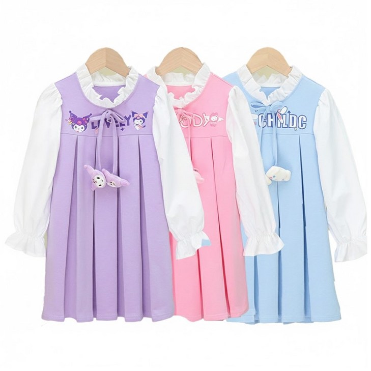 산리오 쿠로미 긴팔 큰주름 원피스 공주드레스 산리오 캐릭터 긴팔원피스 드레스 일상복 쿠로미 드레스국내당일발송