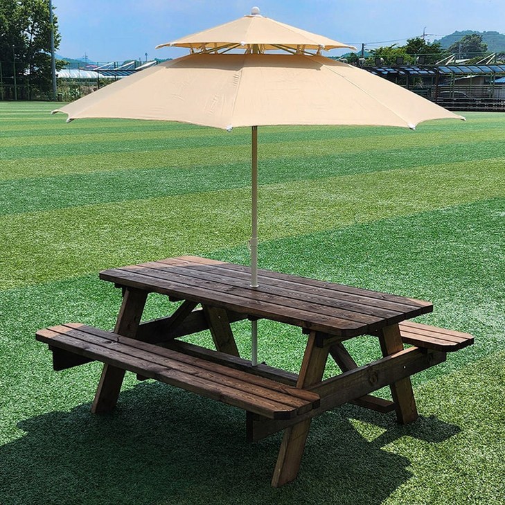목수이야기 일체형 야외테이블 세트 원목 야외용 파라솔 4인 68인 도색 무도색, 무도색